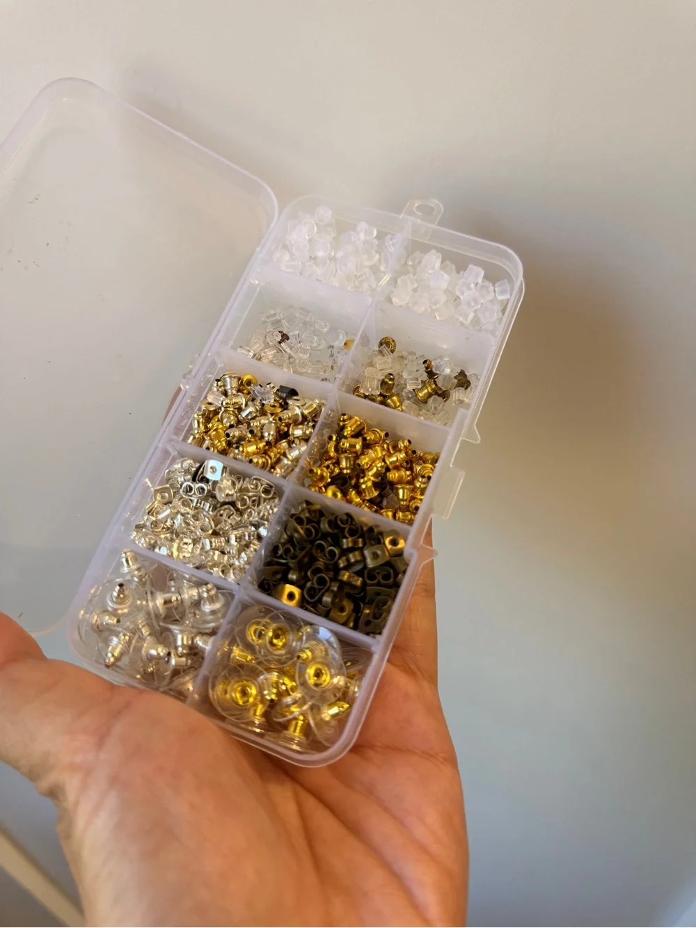 Clear Plastic Compartment Organizer Box with Assorted Earring backs